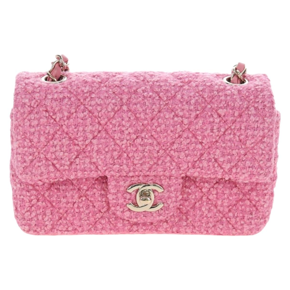 CHANEL Chain Matelasse 20 Shoulder Bag Tweed Pink Gold CC Auth BA15644SM
