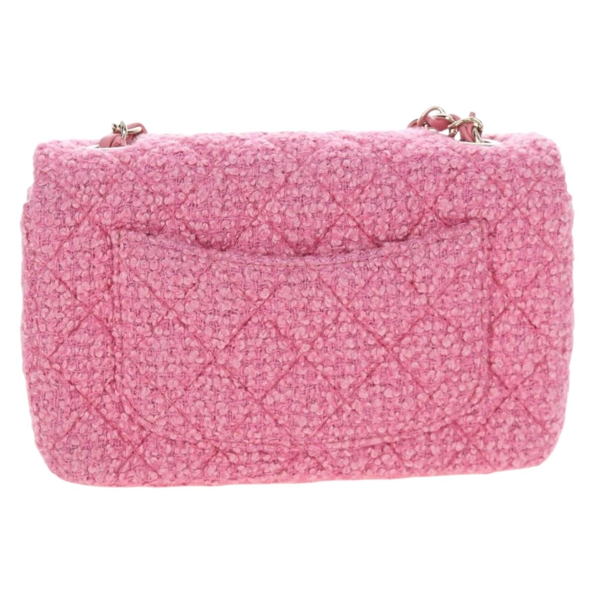 CHANEL Chain Matelasse 20 Shoulder Bag Tweed Pink Gold CC Auth BA15644SM