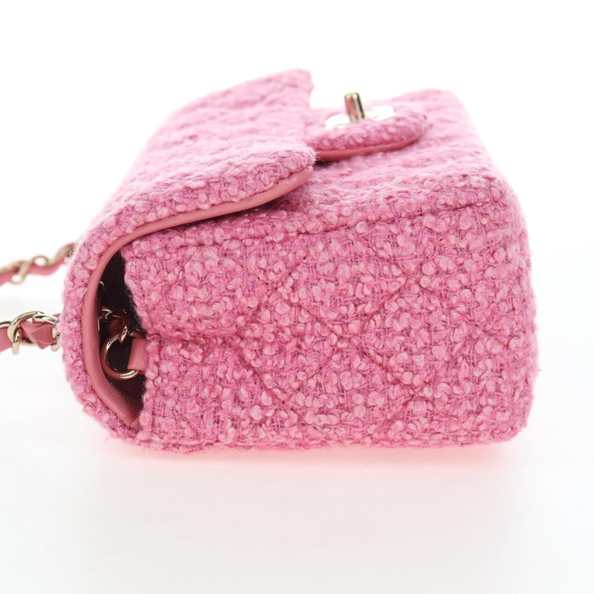 CHANEL Chain Matelasse 20 Shoulder Bag Tweed Pink Gold CC Auth BA15644SM