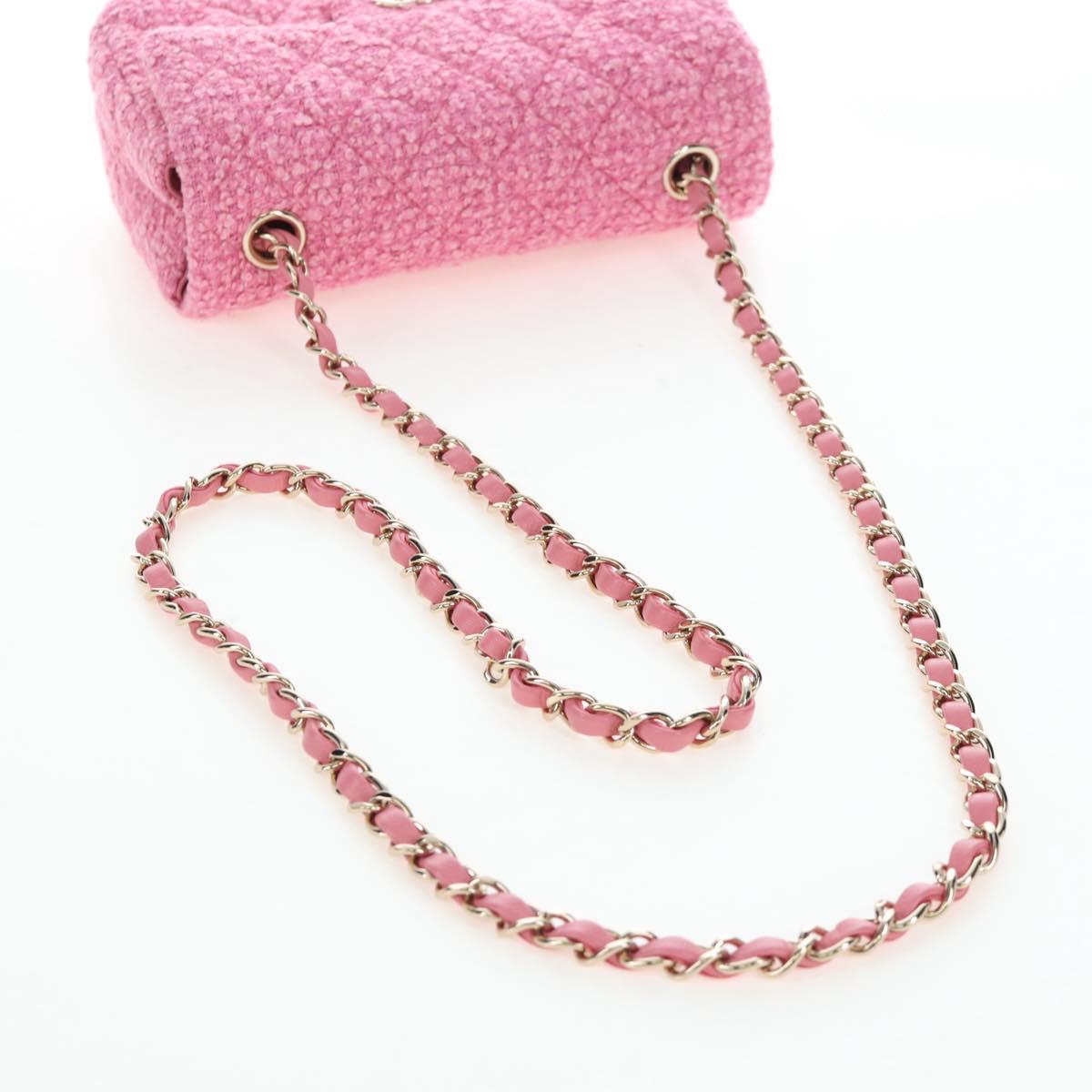 CHANEL Chain Matelasse 20 Shoulder Bag Tweed Pink Gold CC Auth BA15644SM