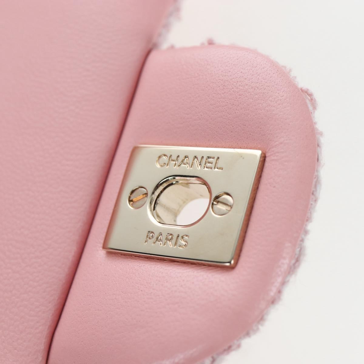 CHANEL Double Flap Chain Matelasse 25 Bag Tweed Pink Gold CC Auth BA15645SM