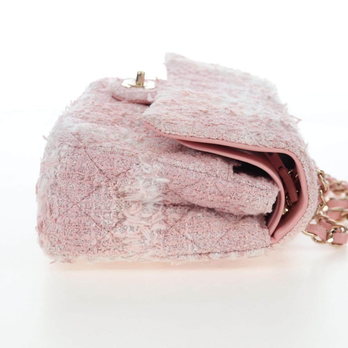 CHANEL Double Flap Chain Matelasse 25 Bag Tweed Pink Gold CC Auth BA15645SM