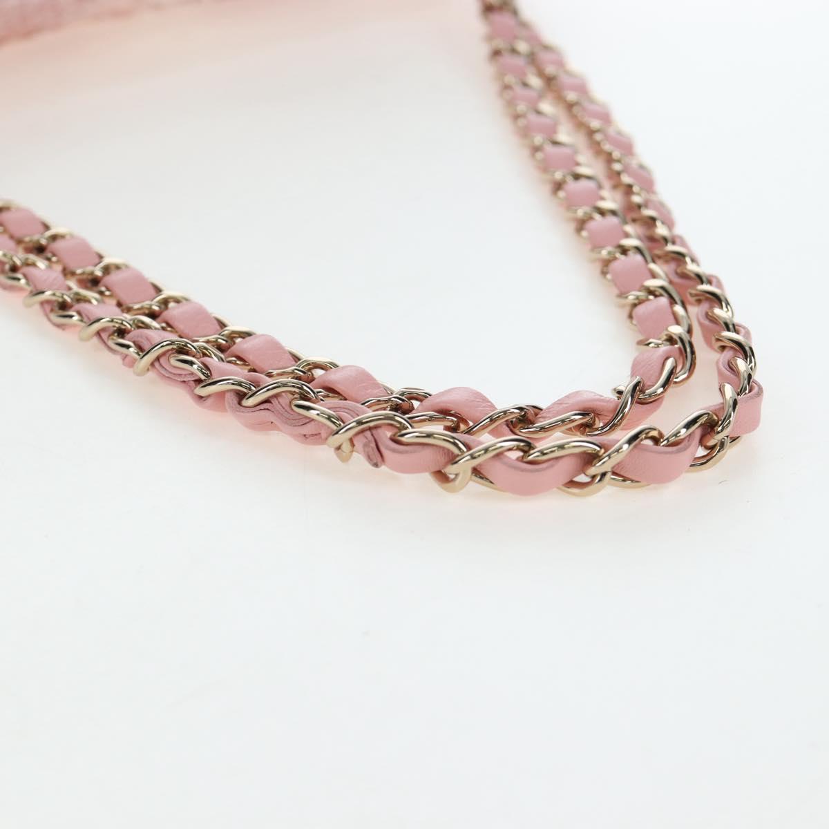 CHANEL Double Flap Chain Matelasse 25 Bag Tweed Pink Gold CC Auth BA15645SM