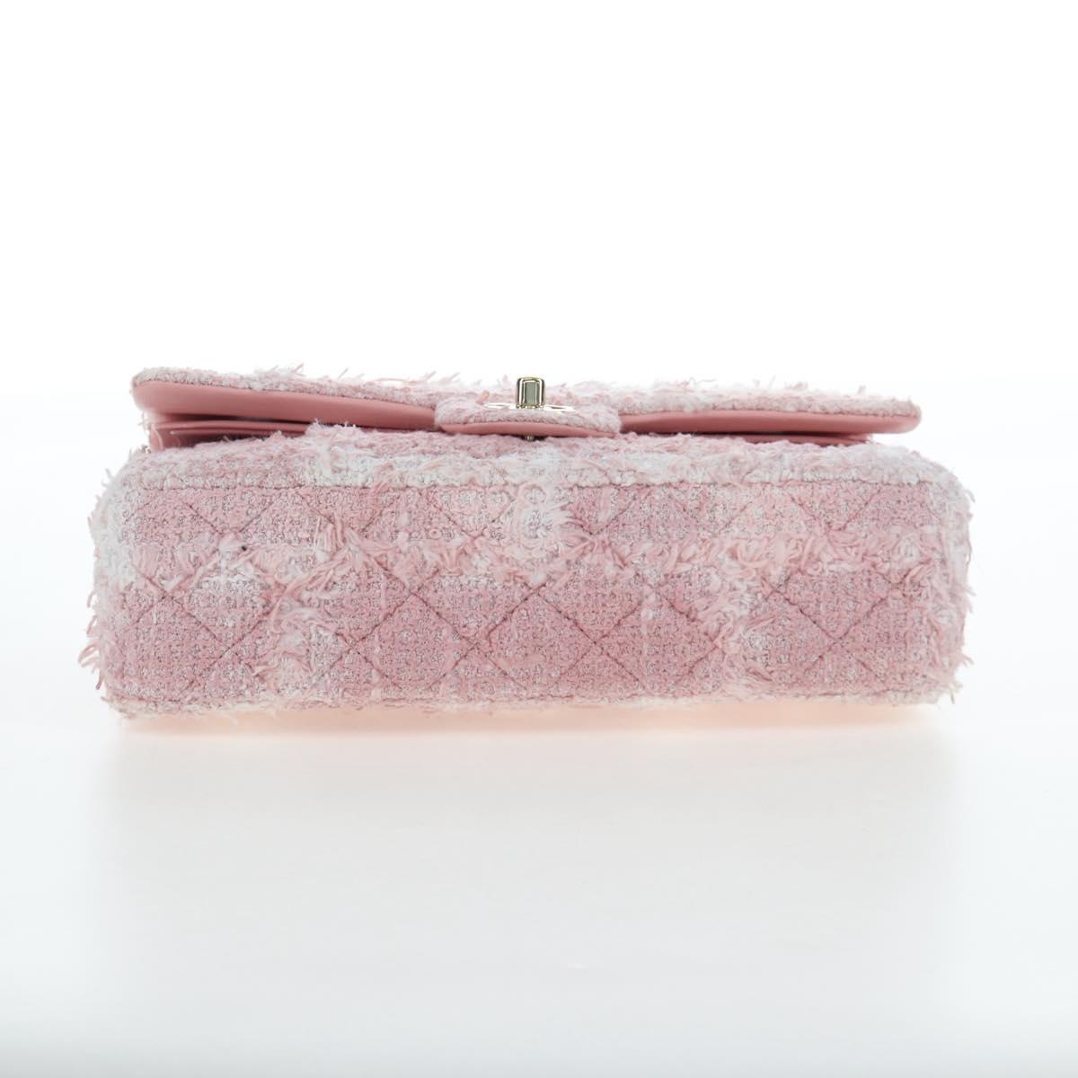CHANEL Double Flap Chain Matelasse 25 Bag Tweed Pink Gold CC Auth BA15645SM