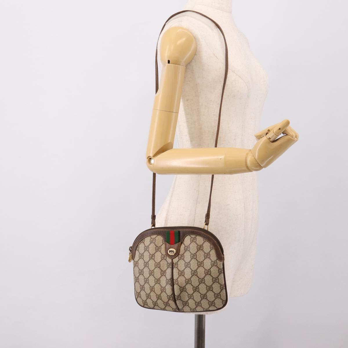 GUCCI GG Supreme Web Sherry Line Bag PVC Beige Gold 904 02 047 Auth BA15648