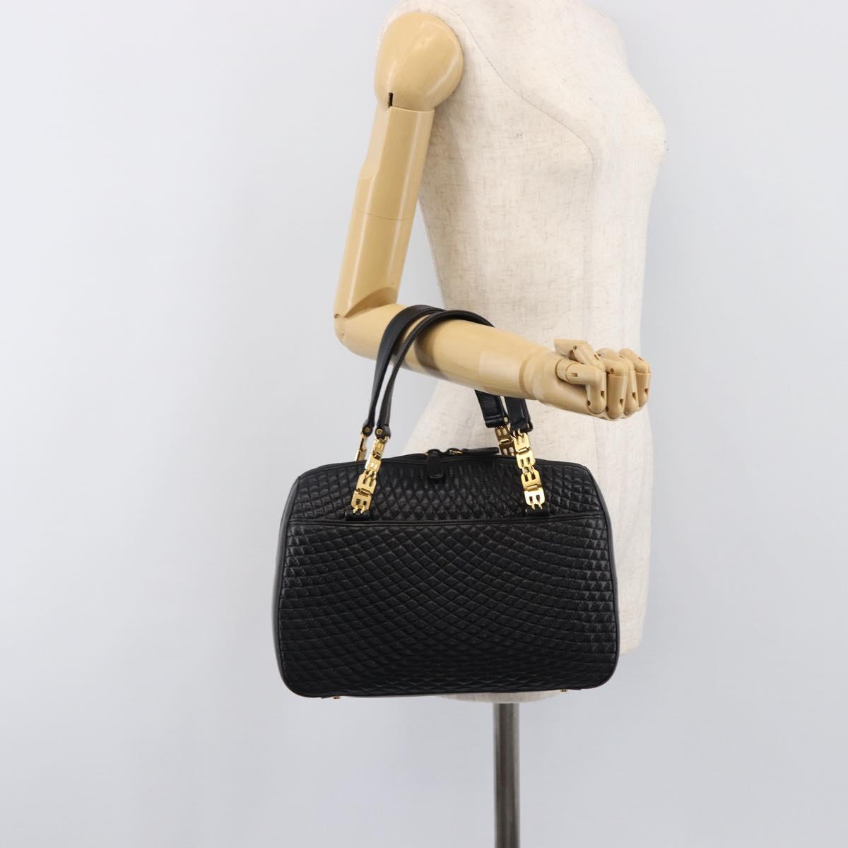 BALLY Hand Bag Leather Black Gold Auth BA15655A