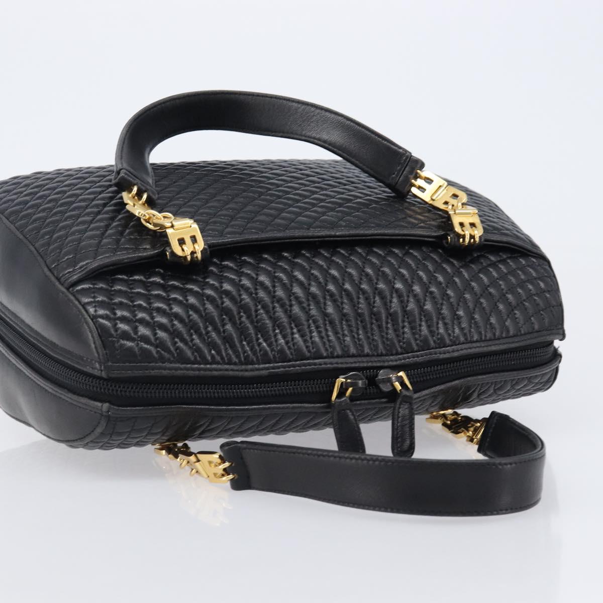 BALLY Hand Bag Leather Black Gold Auth BA15655A