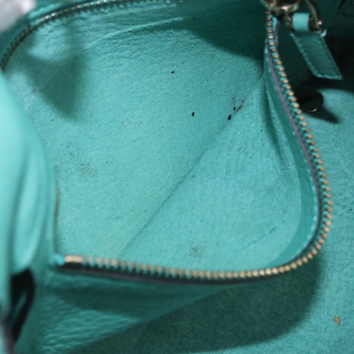 VALENTINO Studs Tote Bag Leather 2way Turquoise Blue Gold Auth BA15656A