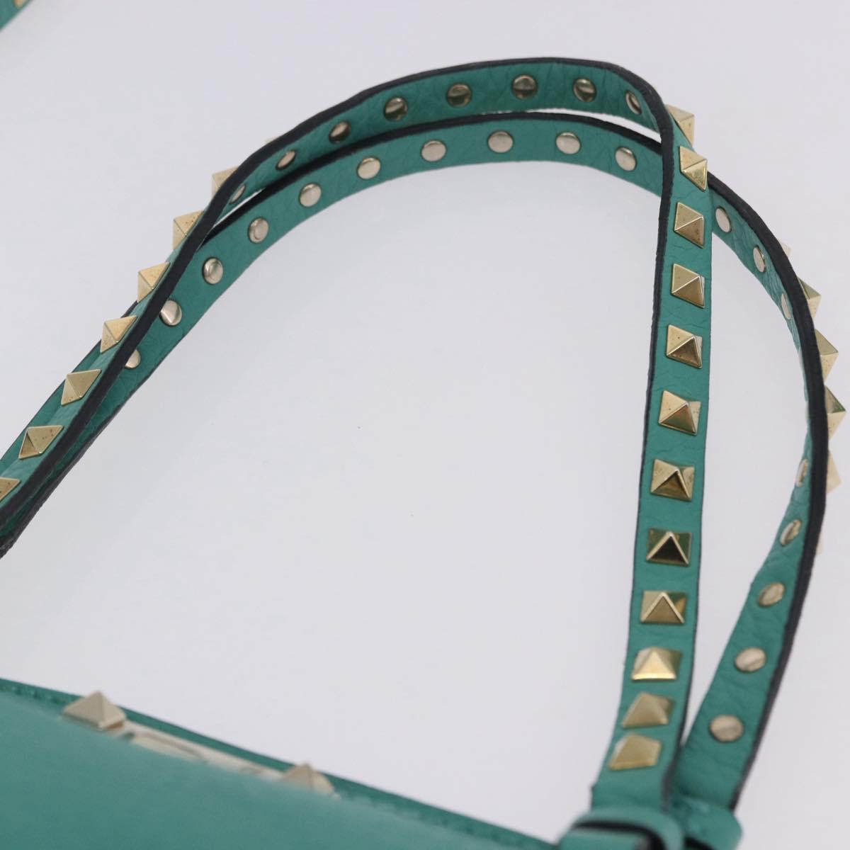 VALENTINO Studs Tote Bag Leather 2way Turquoise Blue Gold Auth BA15656A