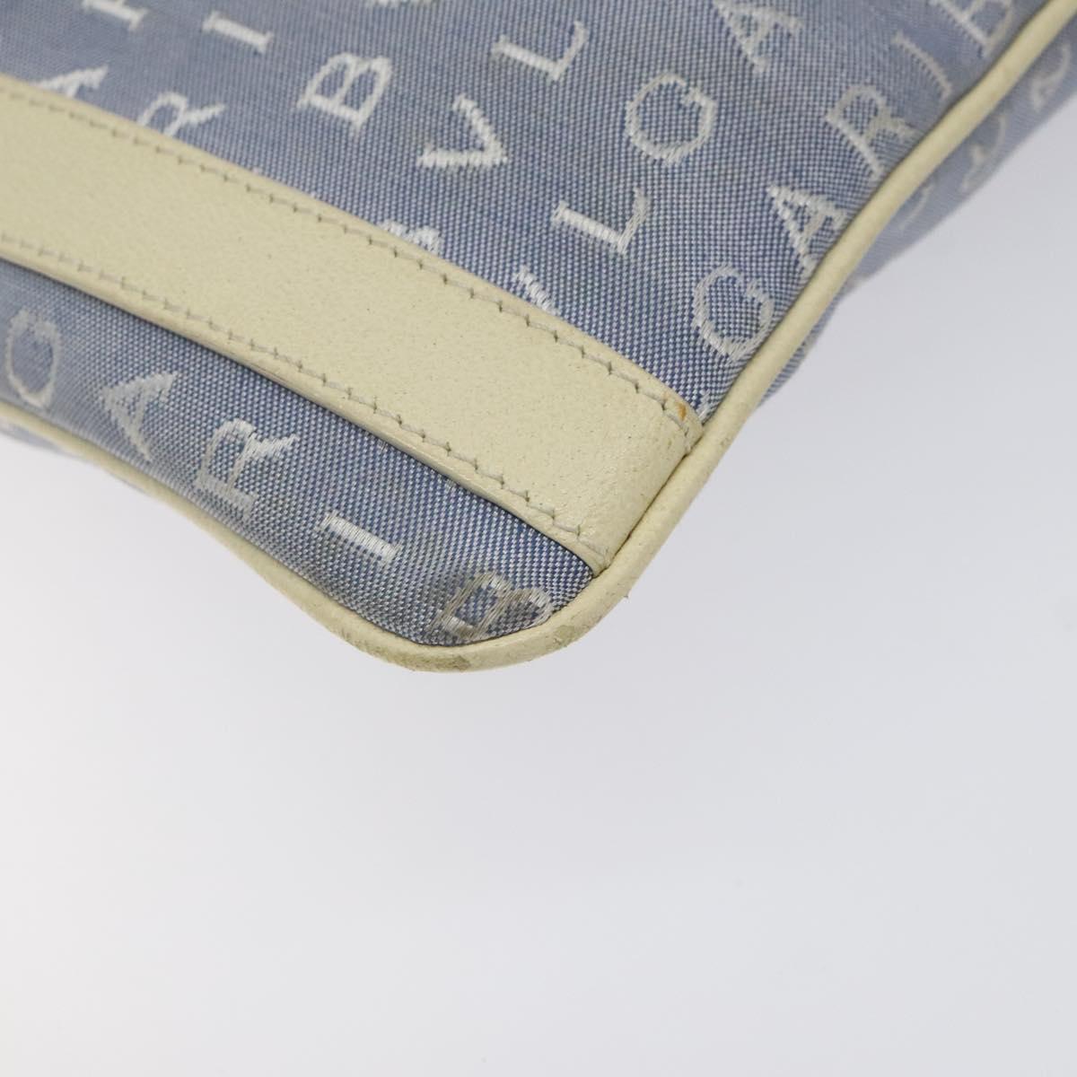 BVLGARI Logo Mania Shoulder Bag Nylon Light Blue Silver Auth BA1566