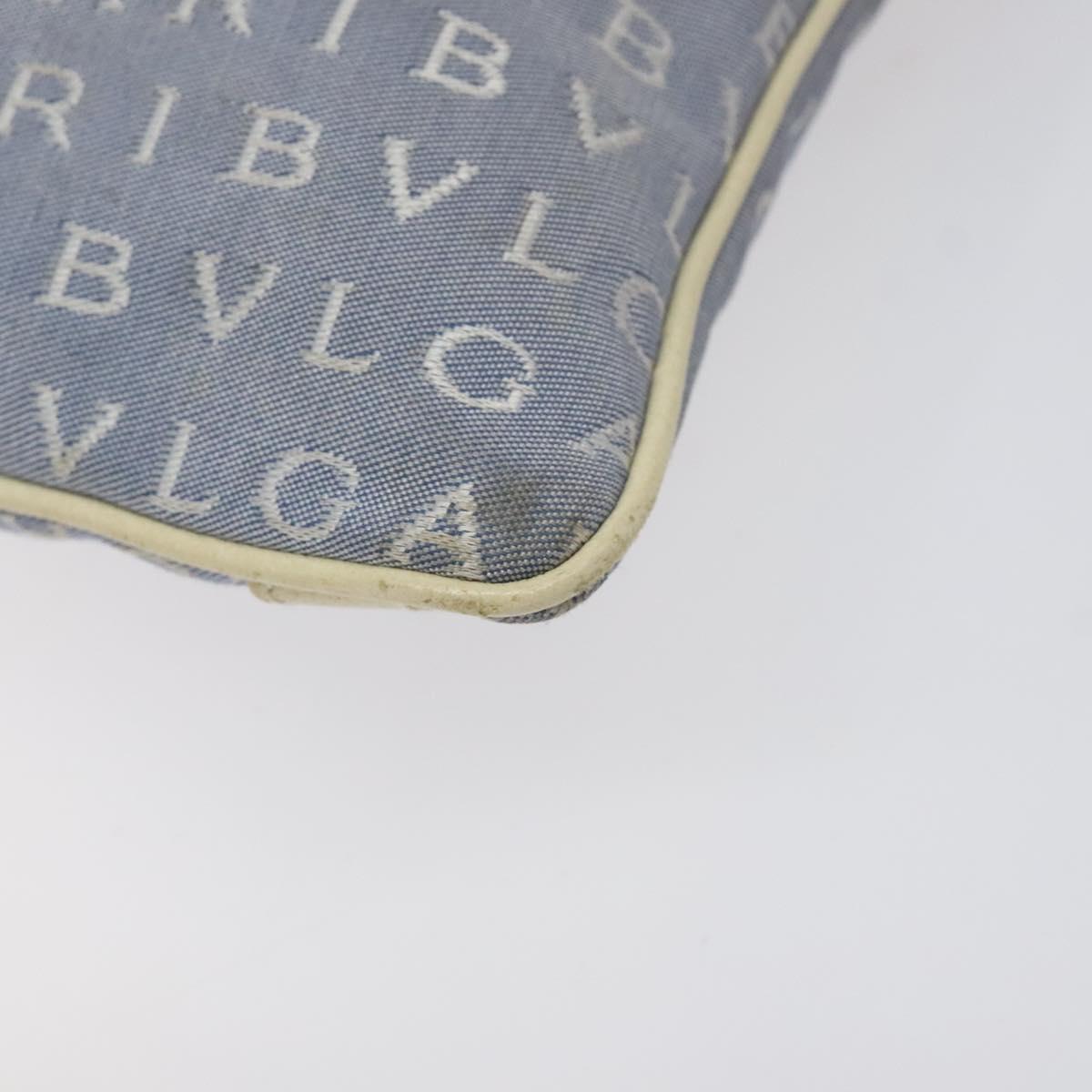 BVLGARI Logo Mania Shoulder Bag Nylon Light Blue Silver Auth BA1566