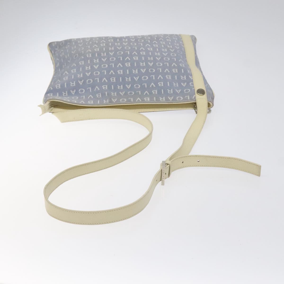 BVLGARI Logo Mania Shoulder Bag Nylon Light Blue Silver Auth BA1566