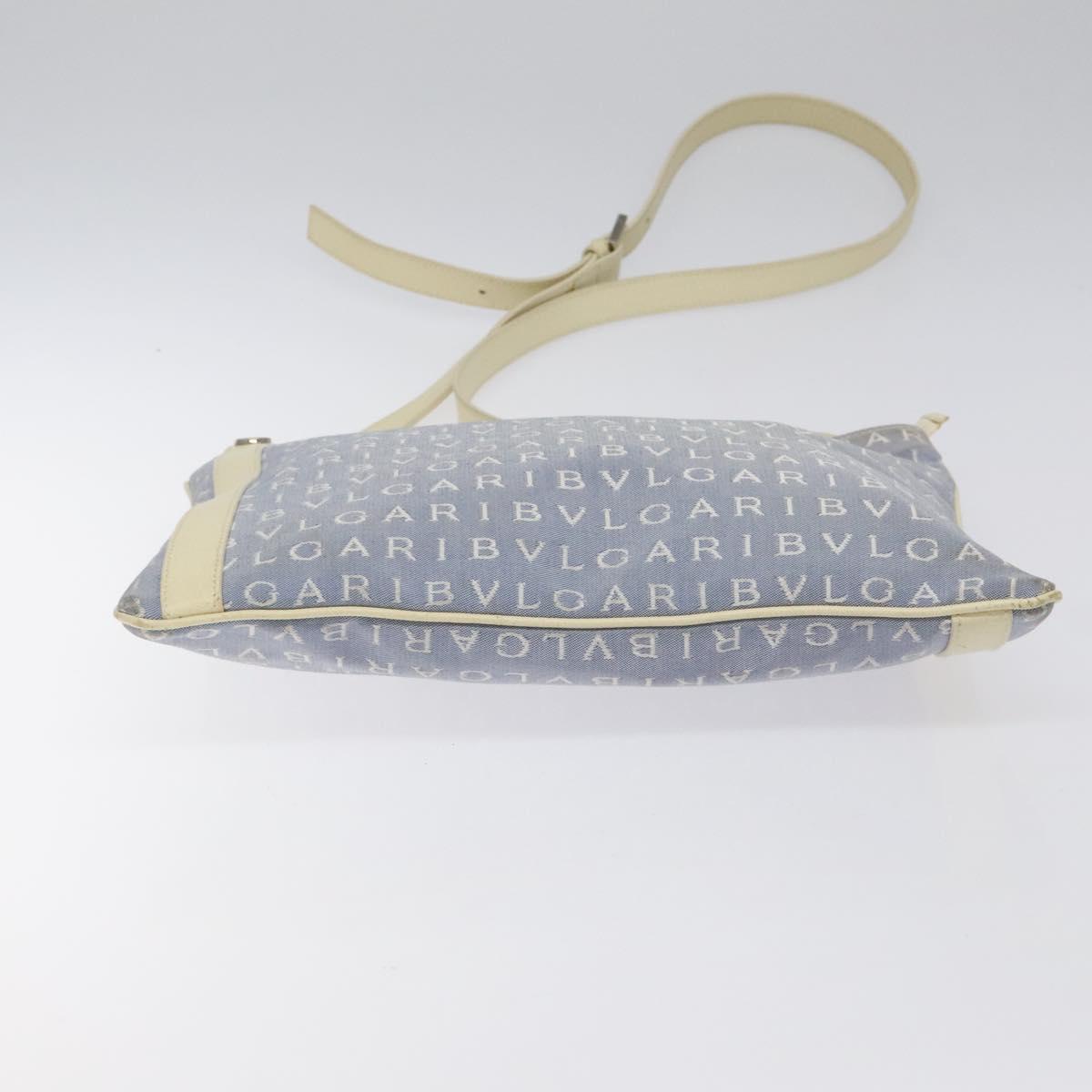 BVLGARI Logo Mania Shoulder Bag Nylon Light Blue Silver Auth BA1566