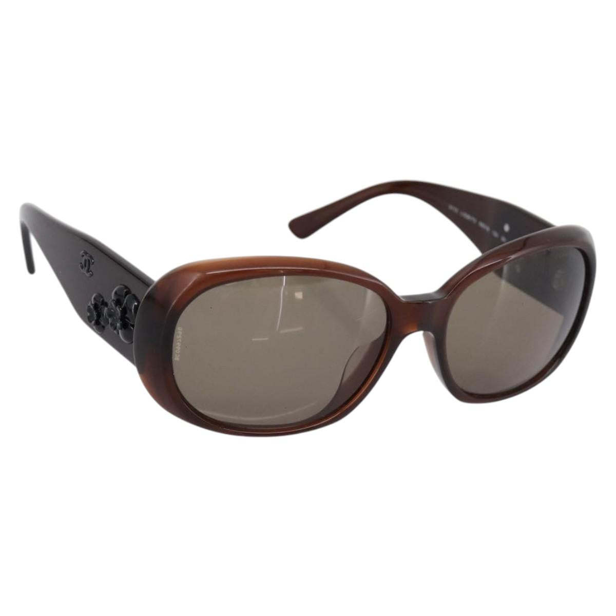 CHANEL Camelia Sunglasses plastic Brown CC Auth BA15680