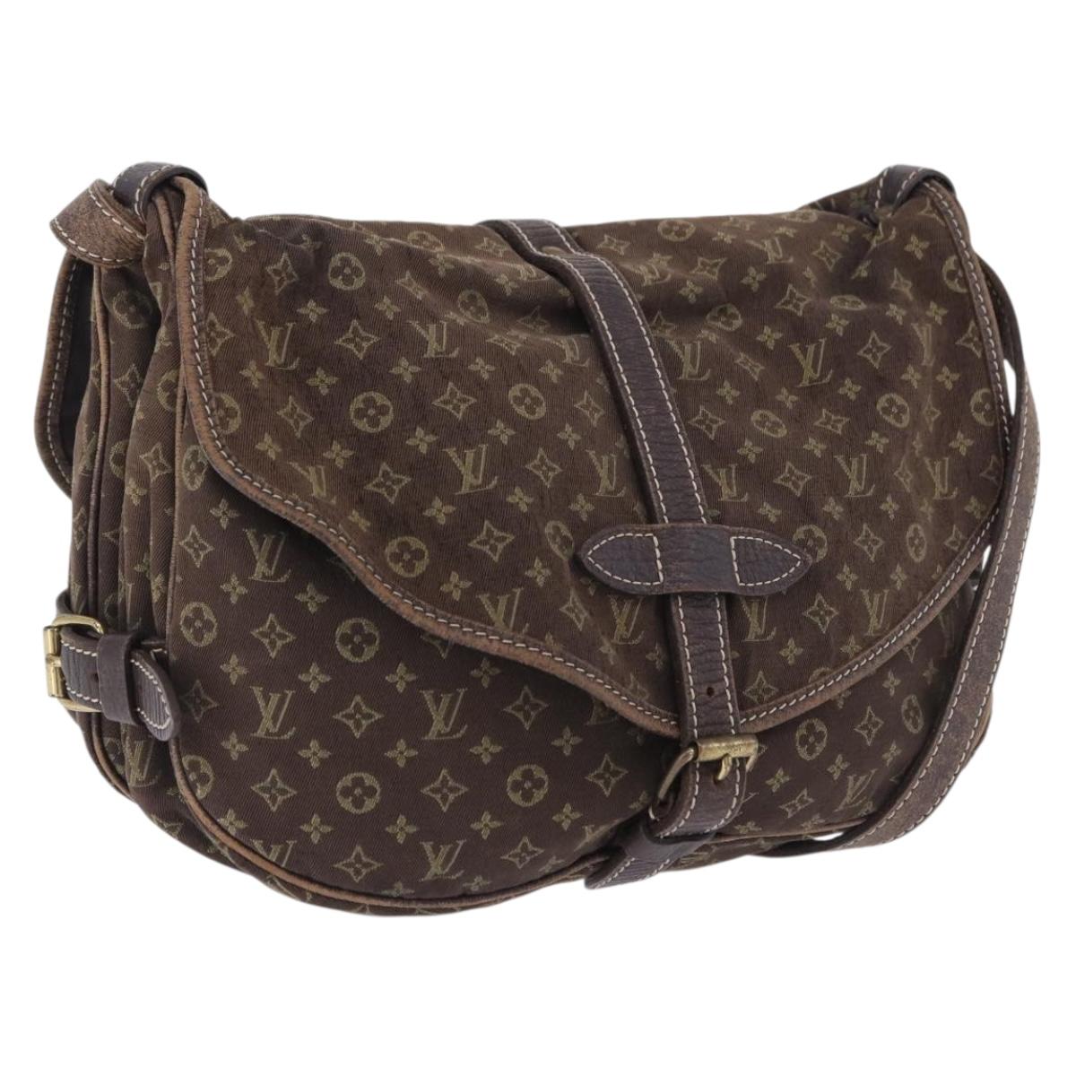 LOUIS VUITTON Monogram Mini Lin Saumur 30 Bag Brown Fuzan M95227 LV Auth BA15702