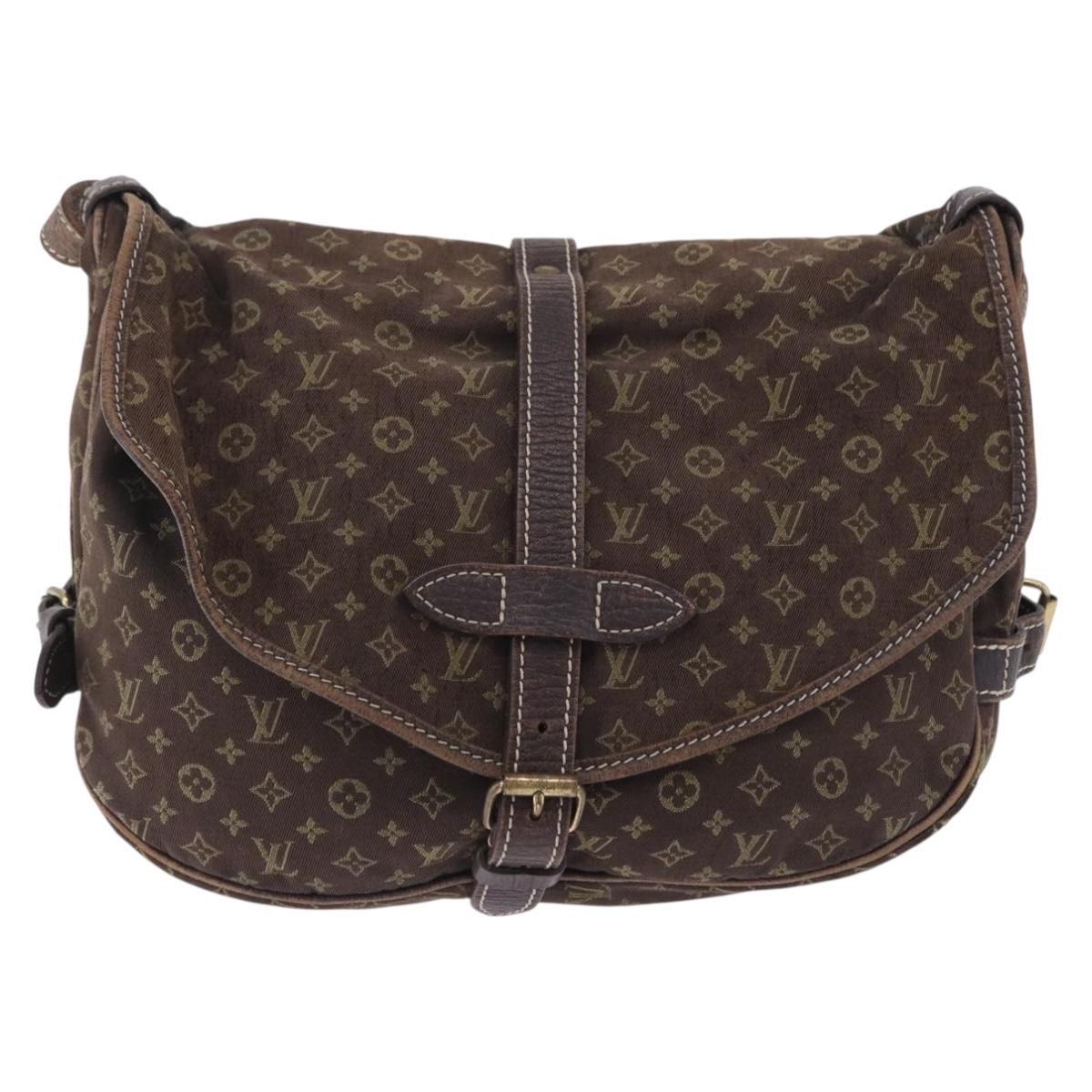 LOUIS VUITTON Monogram Mini Lin Saumur 30 Bag Brown Fuzan M95227 LV Auth BA15702