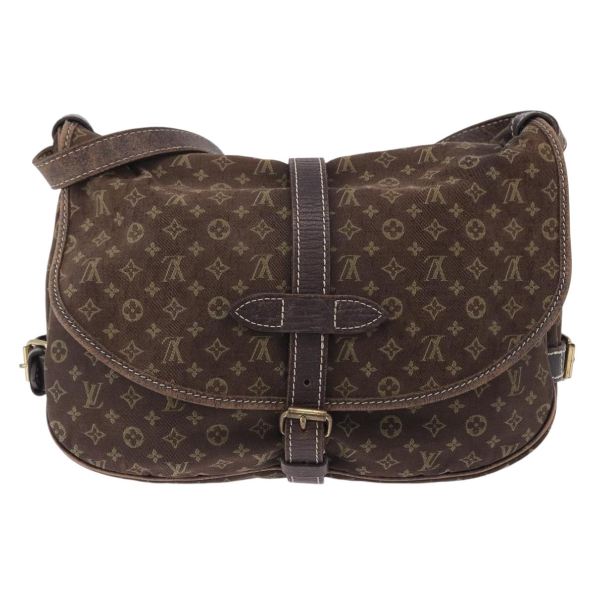 LOUIS VUITTON Monogram Mini Lin Saumur 30 Bag Brown Fuzan M95227 LV Auth BA15702