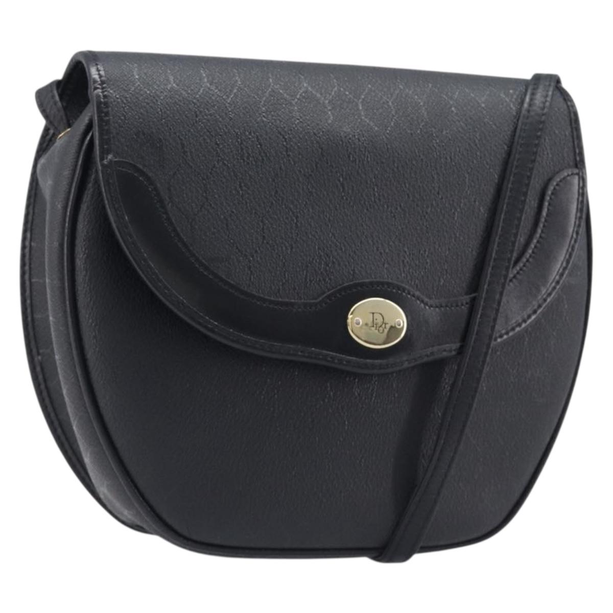 Christian Dior Honeycomb Canvas Shoulder Bag PVC Black Gold Auth BA15703A