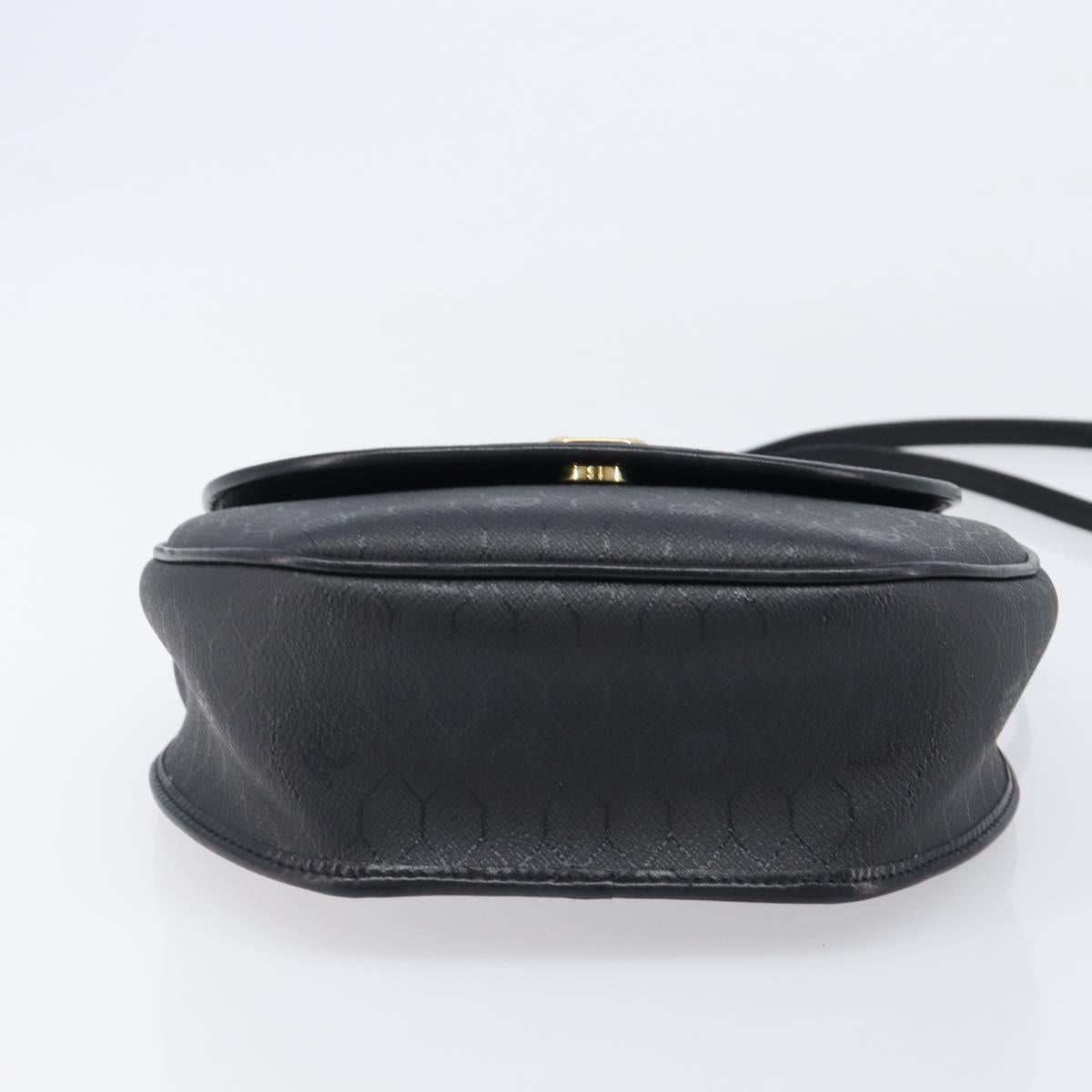 Christian Dior Honeycomb Canvas Shoulder Bag PVC Black Gold Auth BA15703A