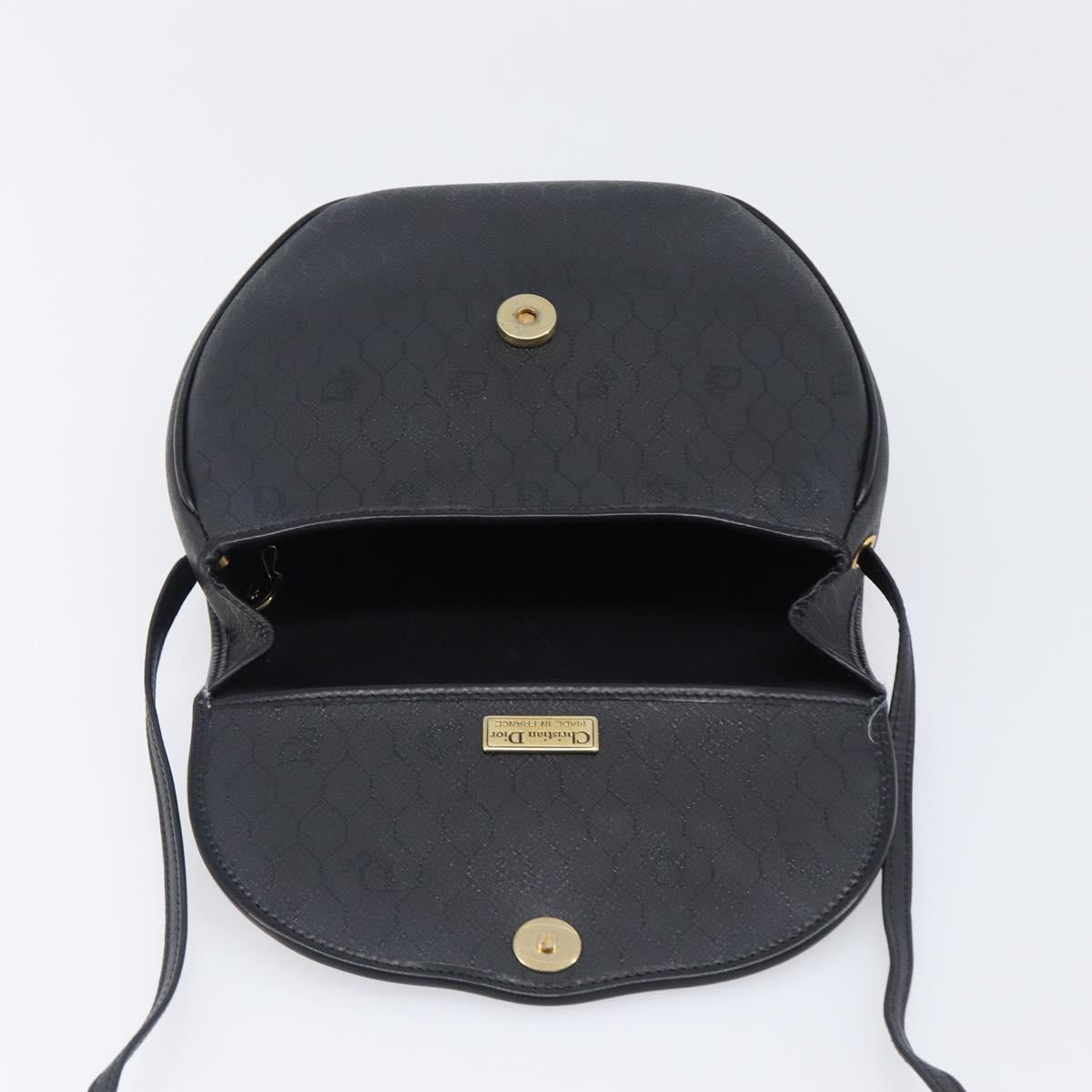 Christian Dior Honeycomb Canvas Shoulder Bag PVC Black Gold Auth BA15703A
