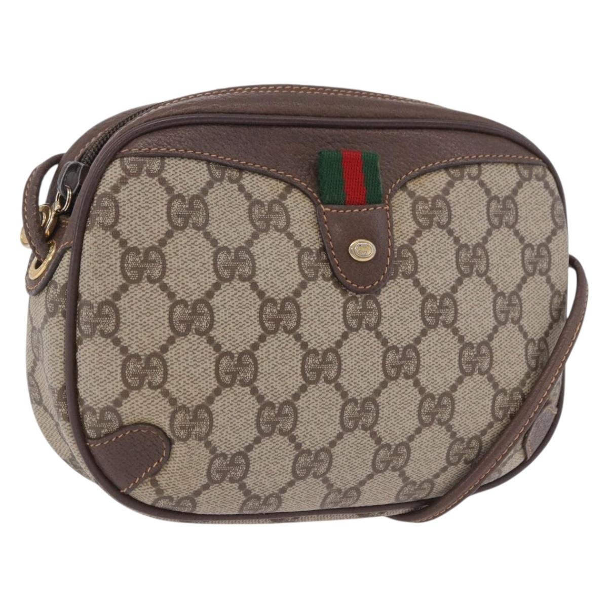 GUCCI GG Supreme Web Sherry Line Bag PVC Beige Gold 156 02 066 Auth BA15707