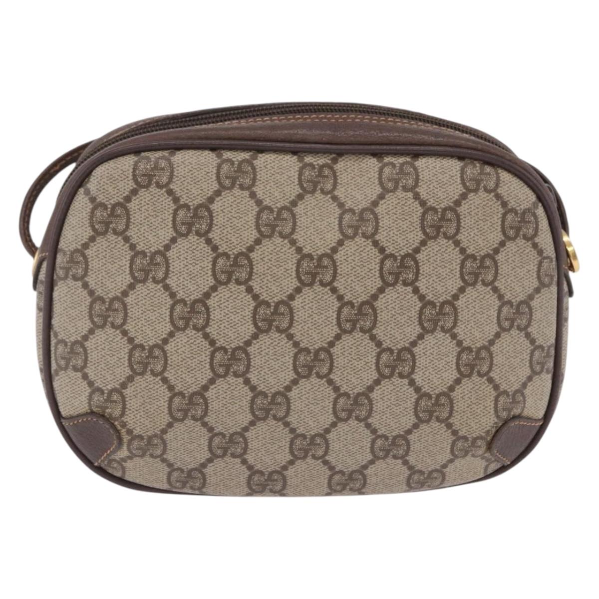 GUCCI GG Supreme Web Sherry Line Bag PVC Beige Gold 156 02 066 Auth BA15707