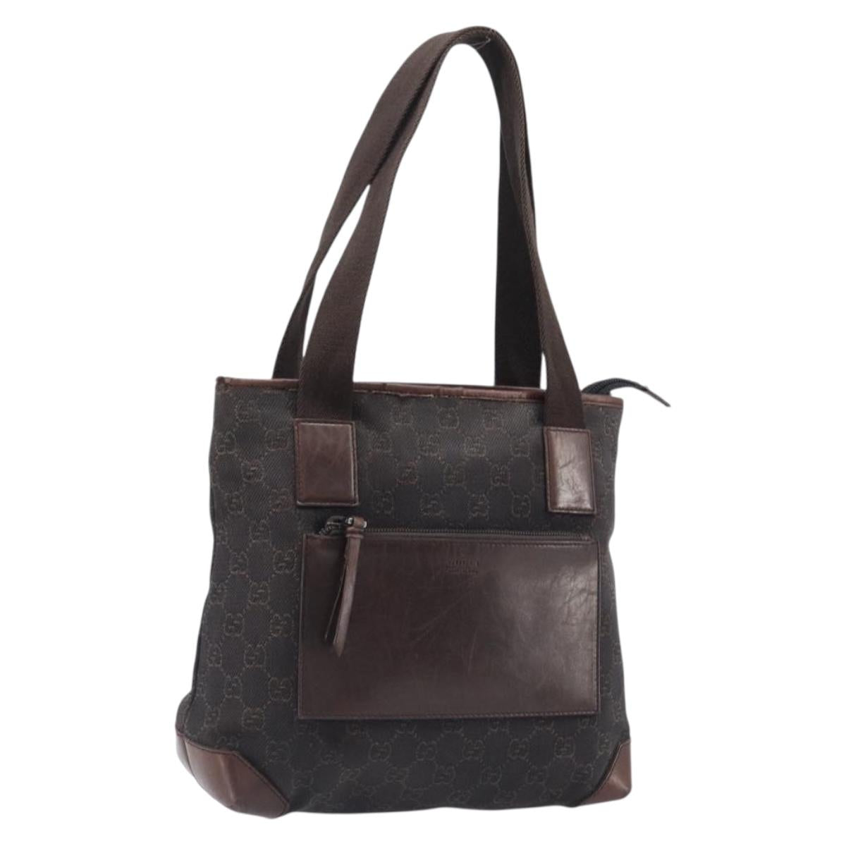 GUCCI GG Canvas Hand Bag Dark Brown Silver 28893 Auth BA15708