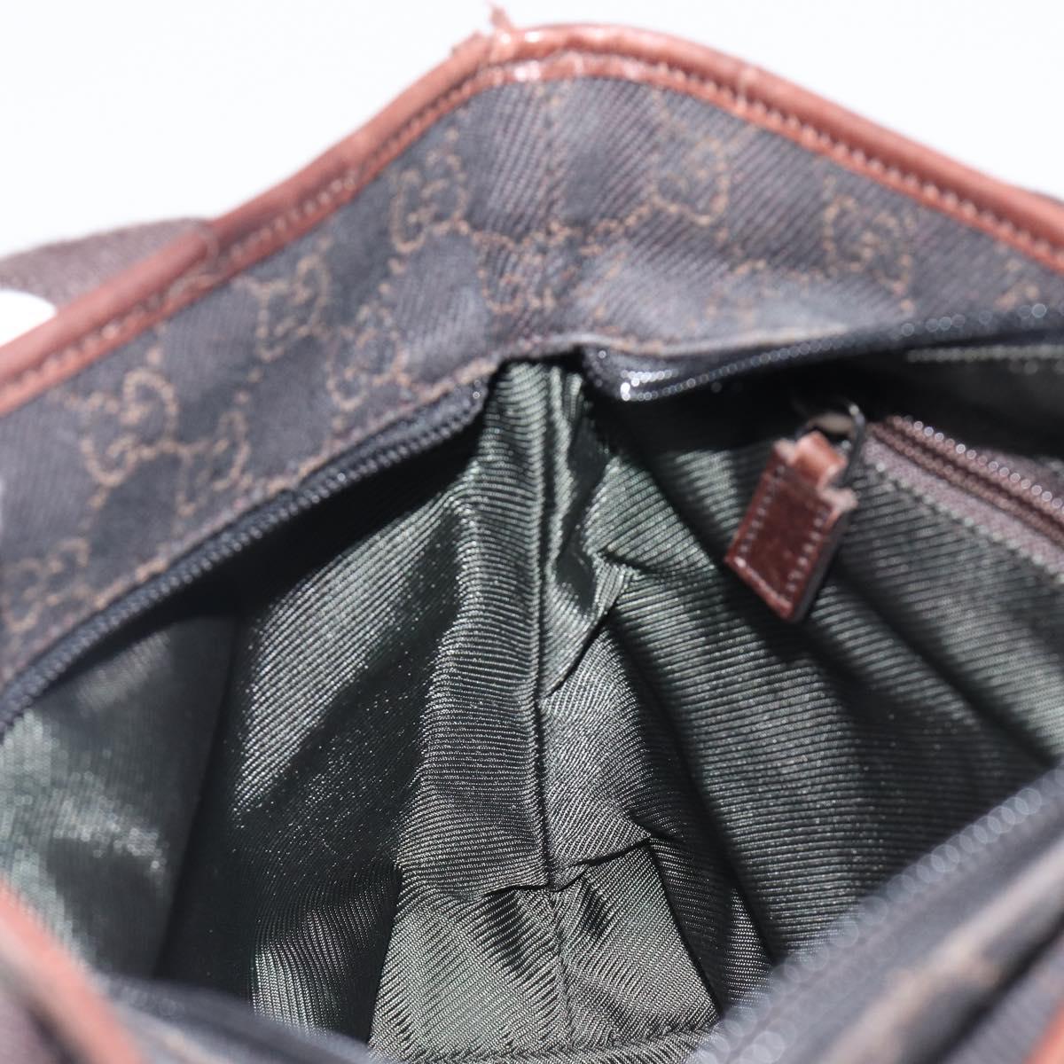 GUCCI GG Canvas Hand Bag Dark Brown Silver 28893 Auth BA15708