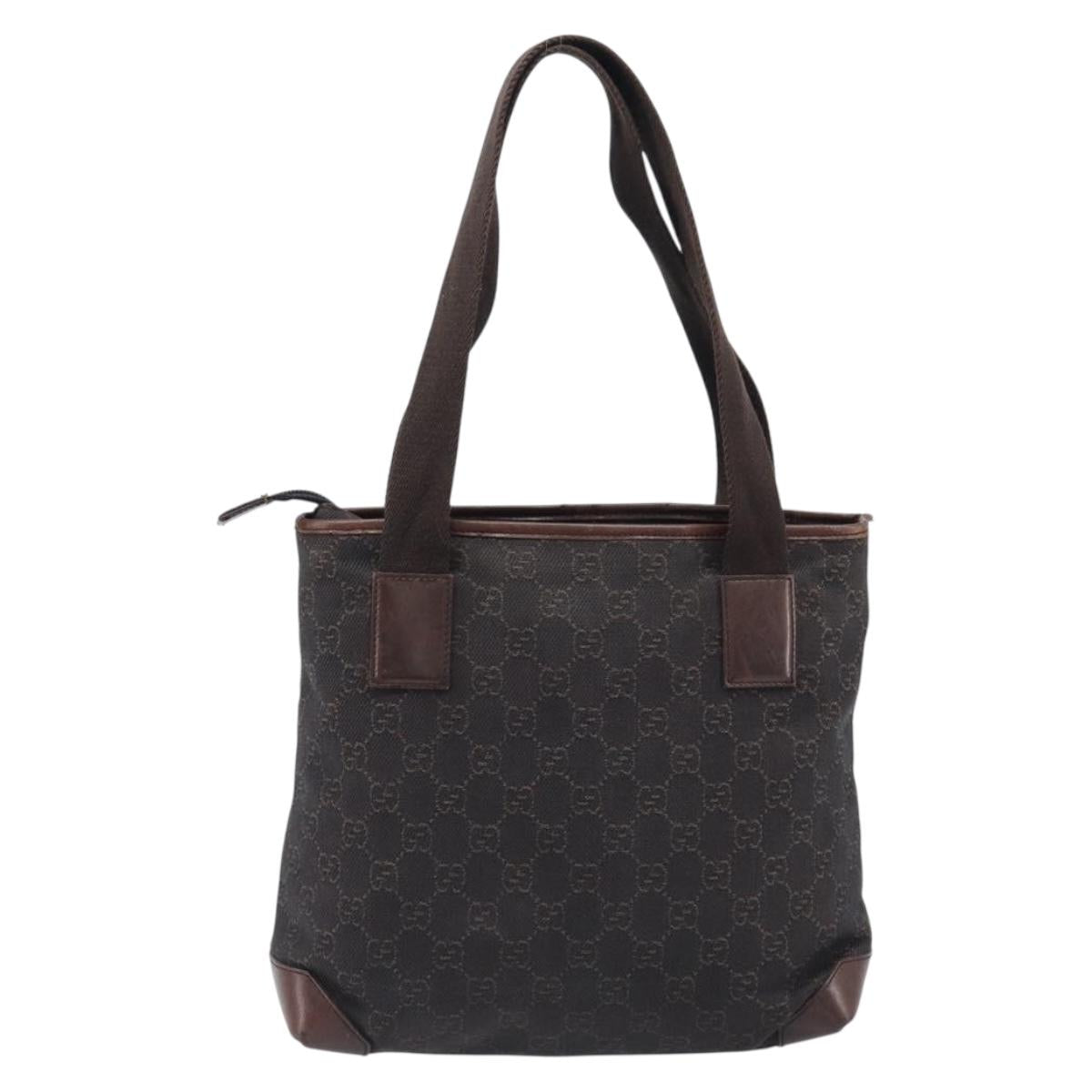 GUCCI GG Canvas Hand Bag Dark Brown Silver 28893 Auth BA15708
