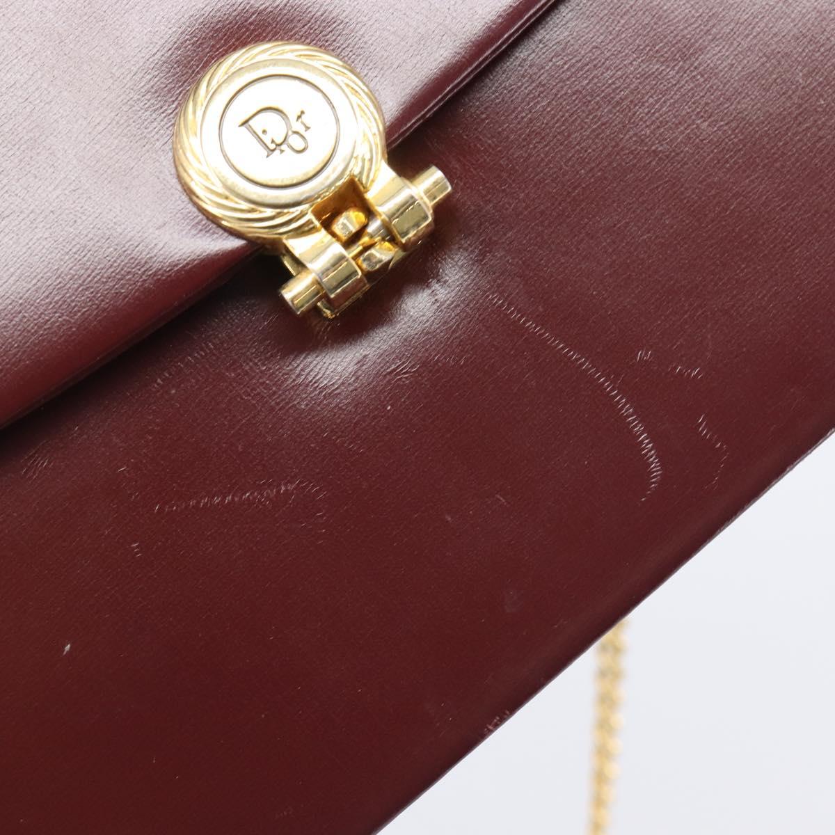 Christian Dior Chain Shoulder Bag Leather Bordeaux Gold Auth BA15709