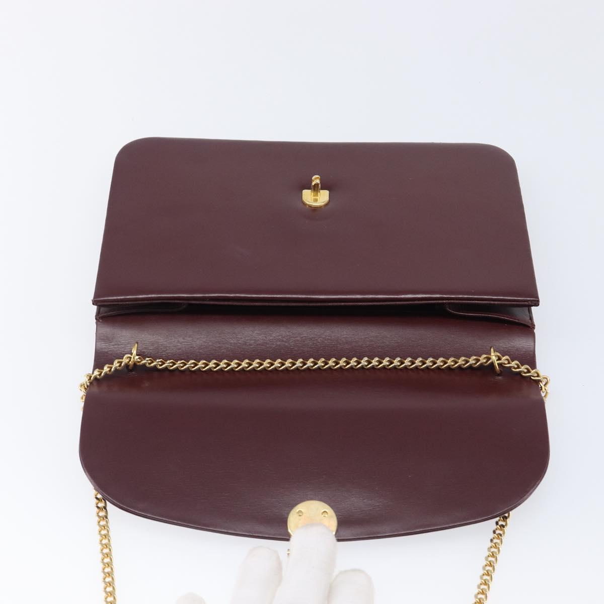 Christian Dior Chain Shoulder Bag Leather Bordeaux Gold Auth BA15709