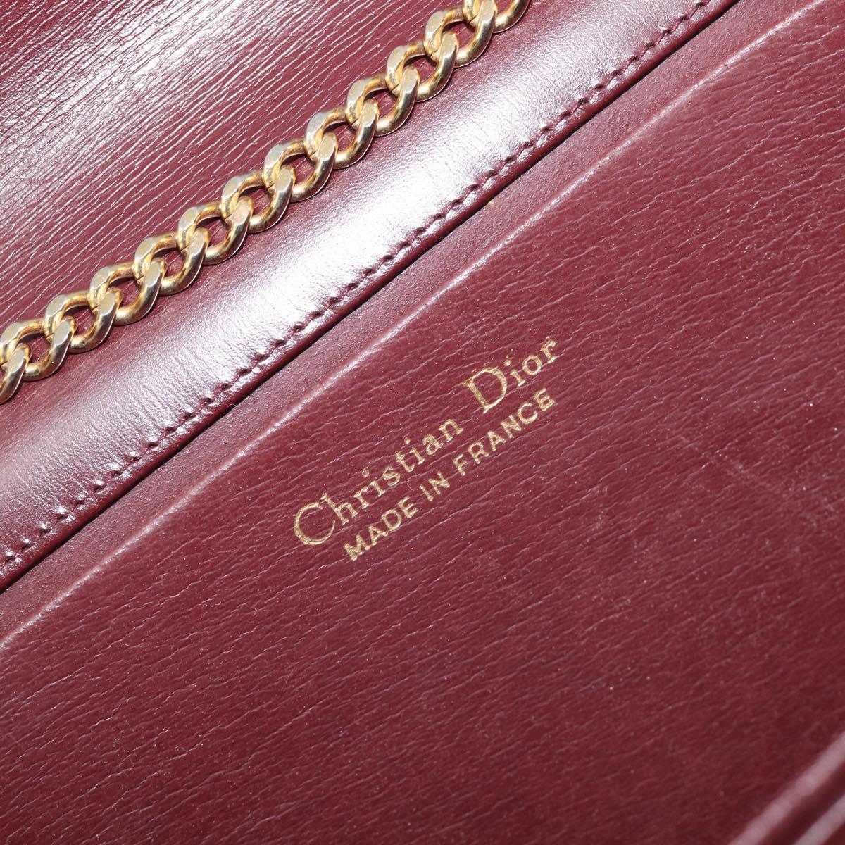 Christian Dior Chain Shoulder Bag Leather Bordeaux Gold Auth BA15709