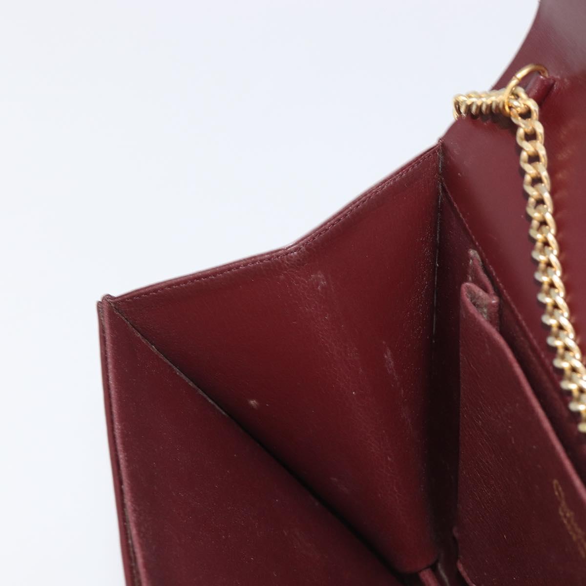 Christian Dior Chain Shoulder Bag Leather Bordeaux Gold Auth BA15709
