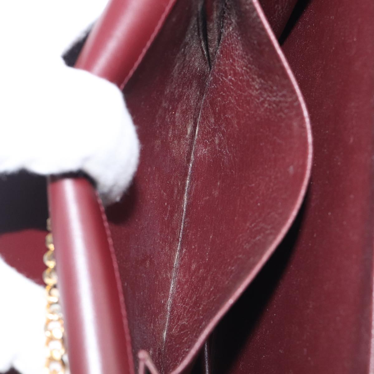 Christian Dior Chain Shoulder Bag Leather Bordeaux Gold Auth BA15709