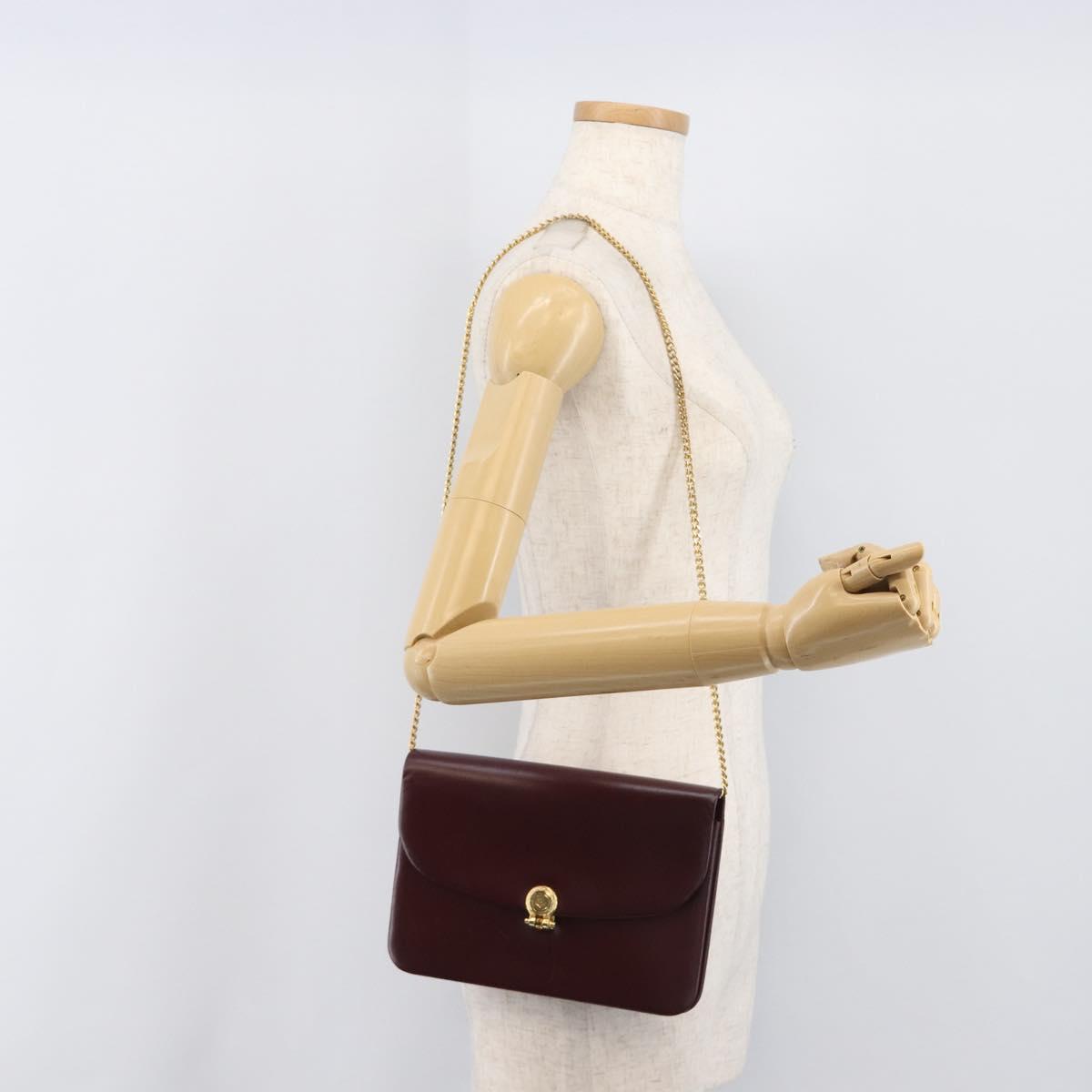 Christian Dior Chain Shoulder Bag Leather Bordeaux Gold Auth BA15709