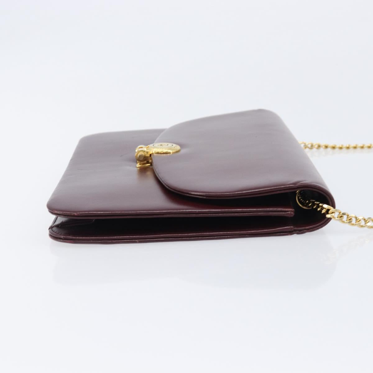 Christian Dior Chain Shoulder Bag Leather Bordeaux Gold Auth BA15709