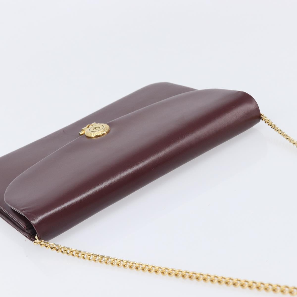 Christian Dior Chain Shoulder Bag Leather Bordeaux Gold Auth BA15709