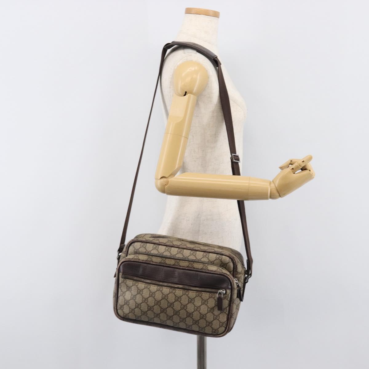GUCCI GG Supreme Shoulder Bag PVC Beige Silver 114531 Auth BA15711