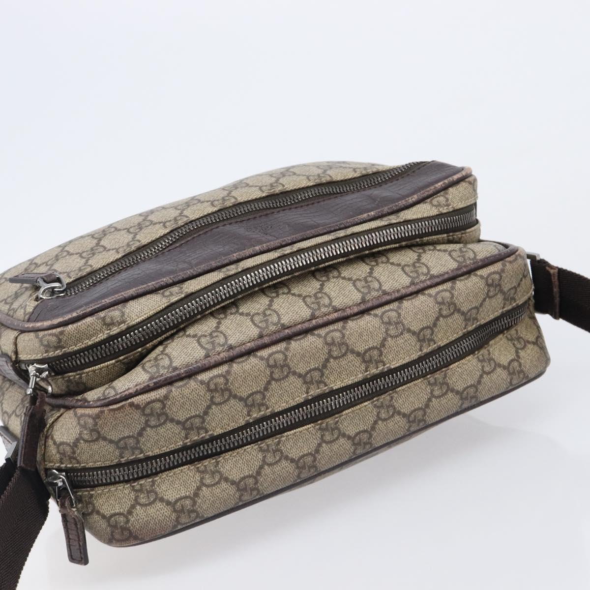 GUCCI GG Supreme Shoulder Bag PVC Beige Silver 114531 Auth BA15711