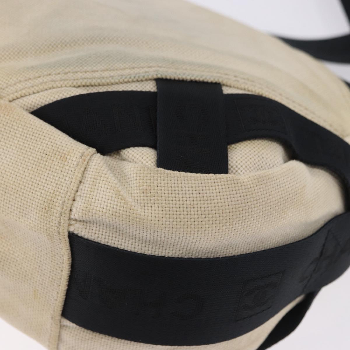 CHANEL Chanel Sports Shoulder Bag Canvas Beige Silver CC Auth BA15714