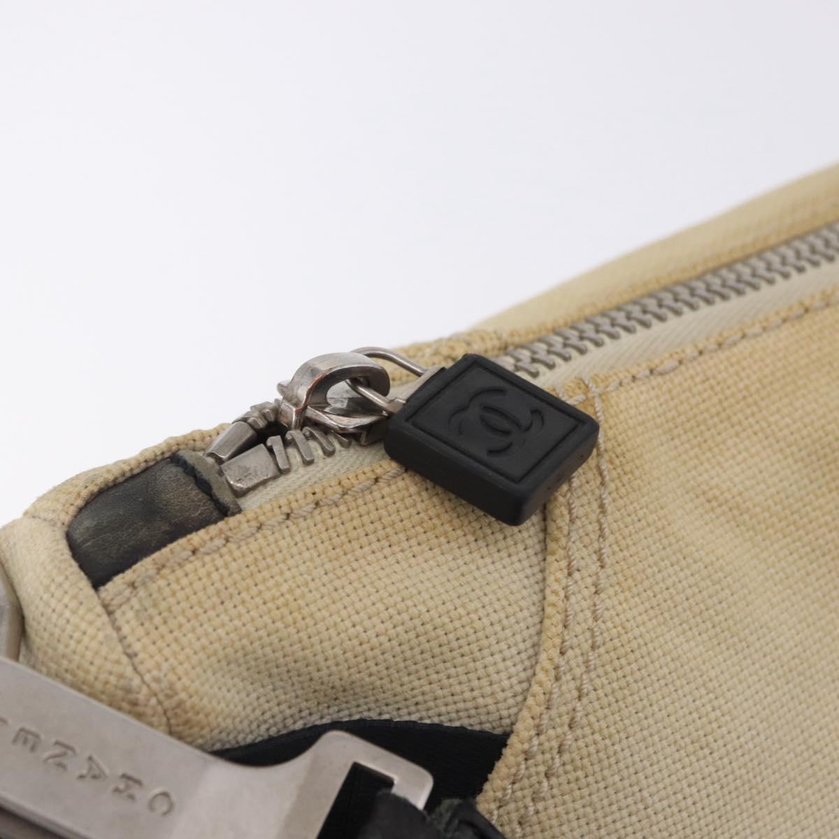 CHANEL Chanel Sports Shoulder Bag Canvas Beige Silver CC Auth BA15714