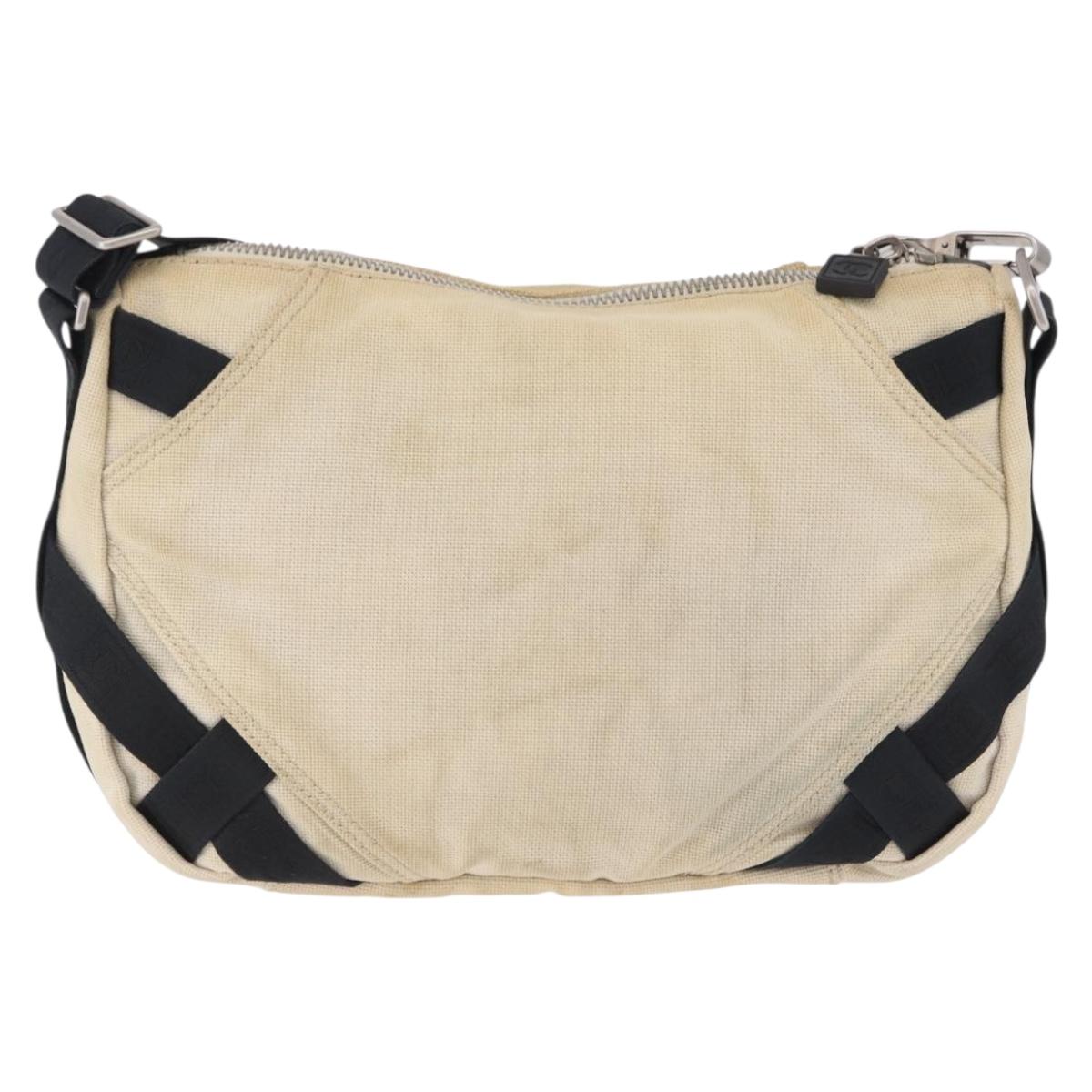 CHANEL Chanel Sports Shoulder Bag Canvas Beige Silver CC Auth BA15714