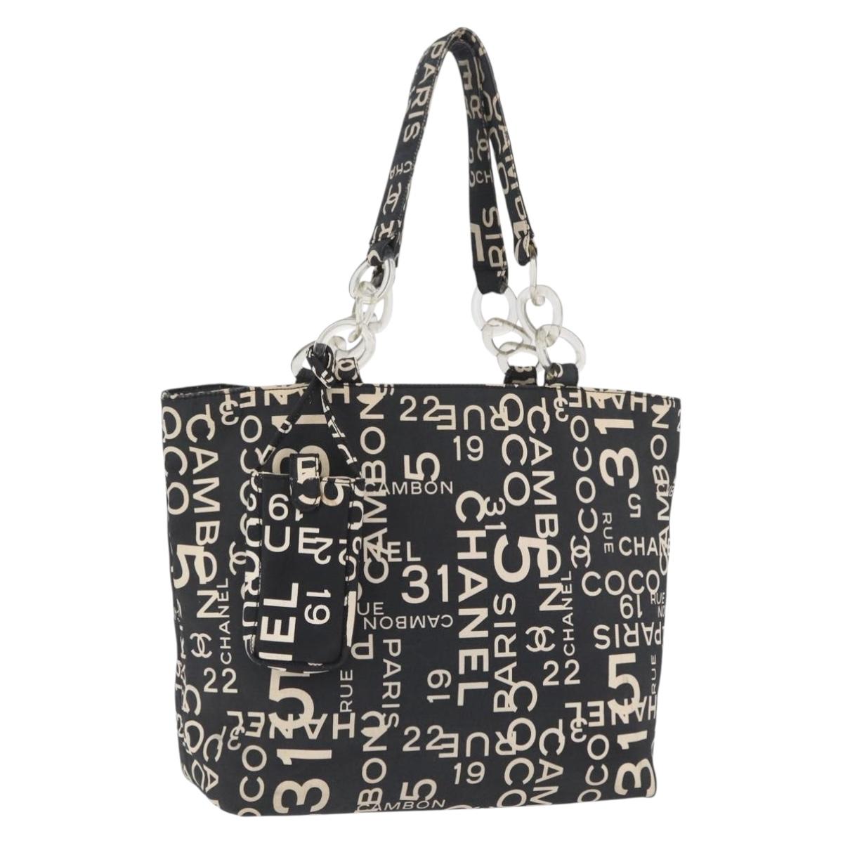 CHANEL Plastic Chain By Sea Line Tote Bag Canvas Black Silver CC Auth BA15716