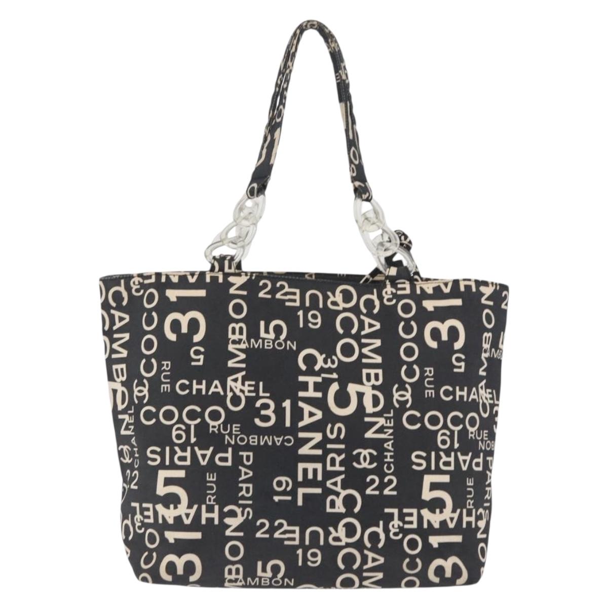 CHANEL Plastic Chain By Sea Line Tote Bag Canvas Black Silver CC Auth BA15716
