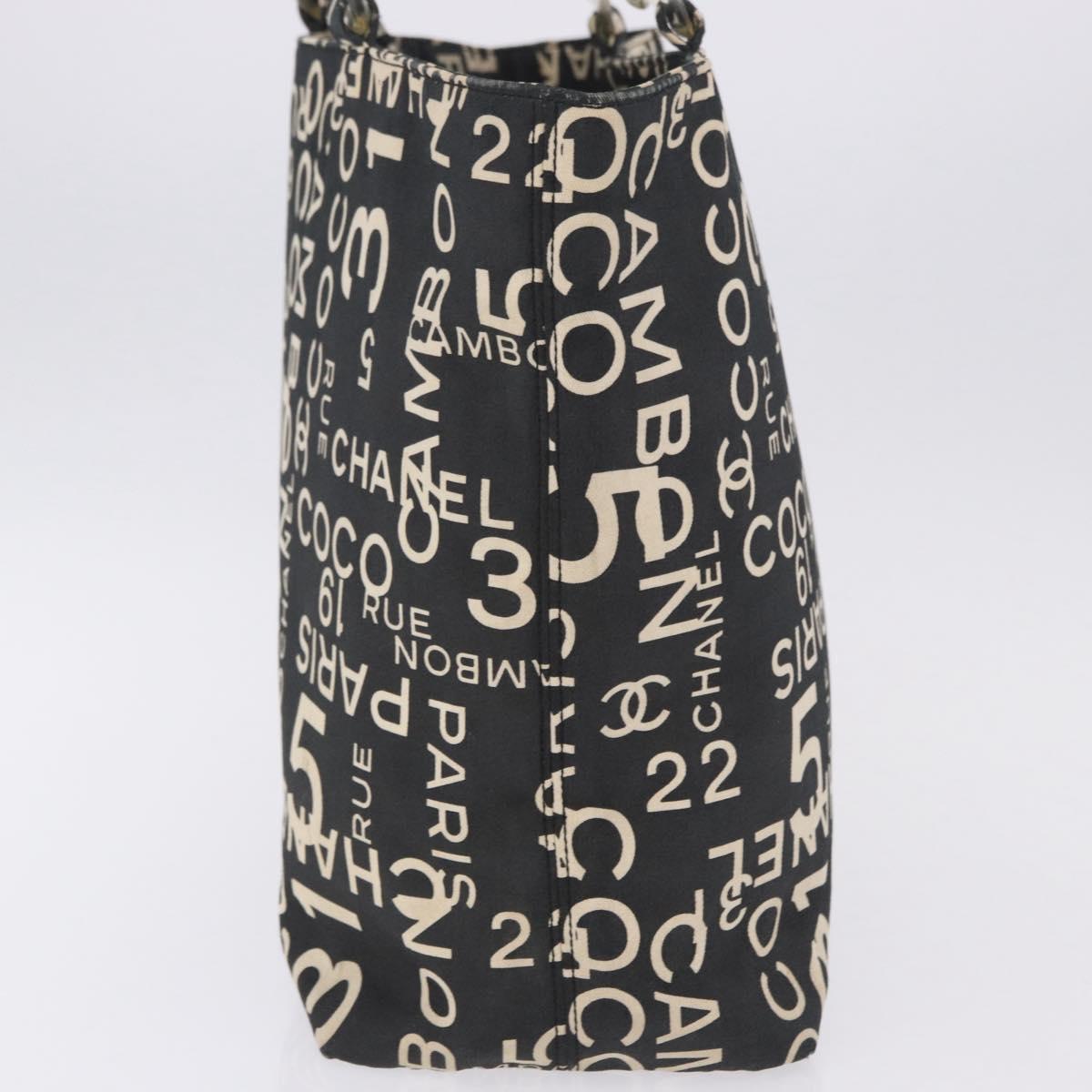 CHANEL Plastic Chain By Sea Line Tote Bag Canvas Black Silver CC Auth BA15716