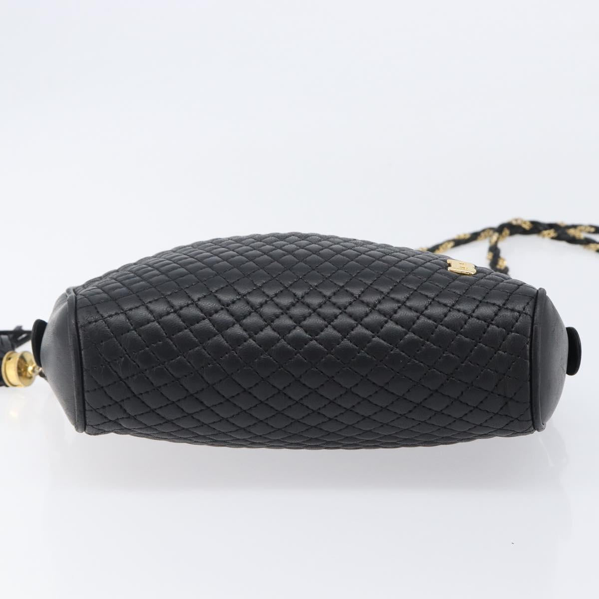BALLY Chain Shoulder Bag Leather Black Gold Auth BA15717