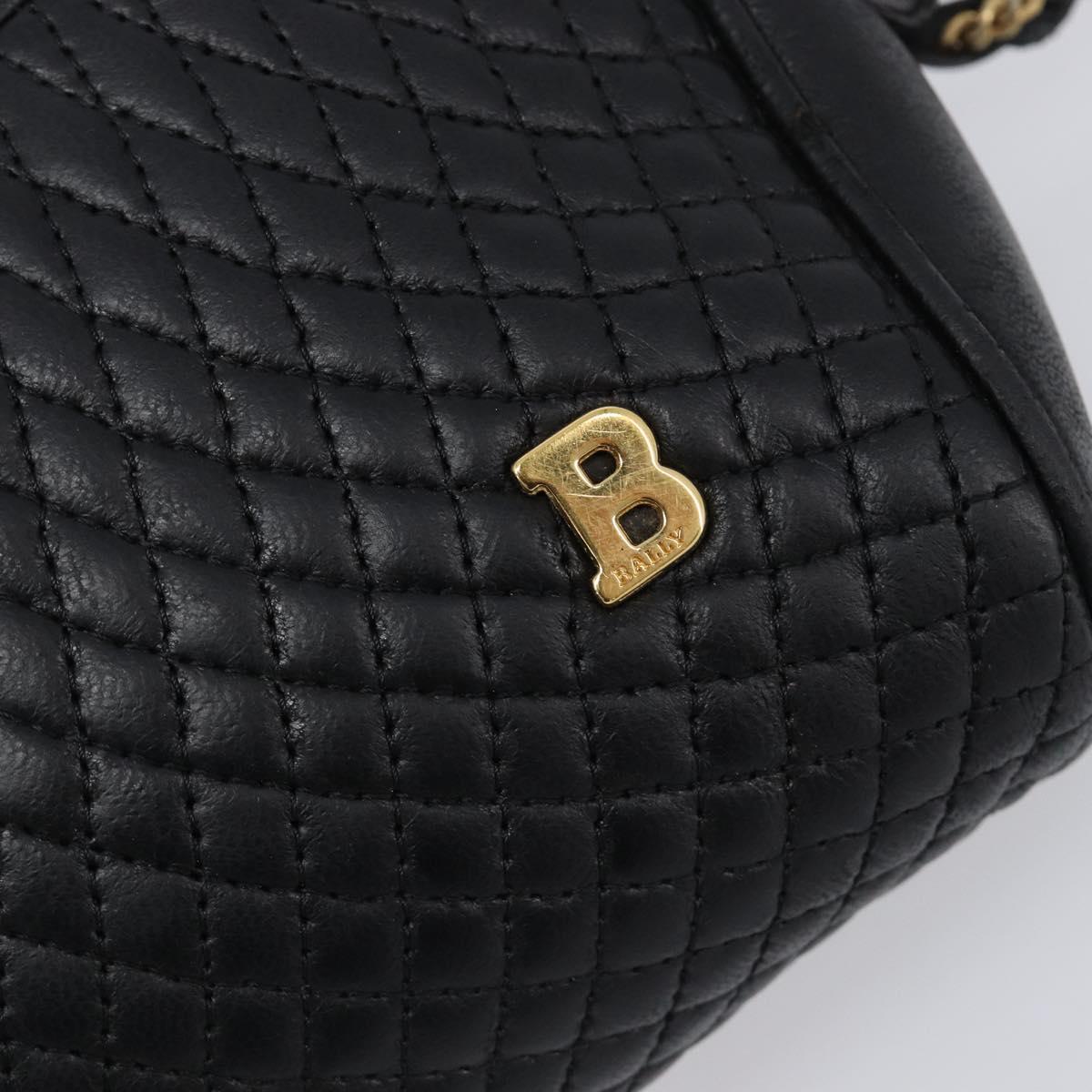 BALLY Chain Shoulder Bag Leather Black Gold Auth BA15717
