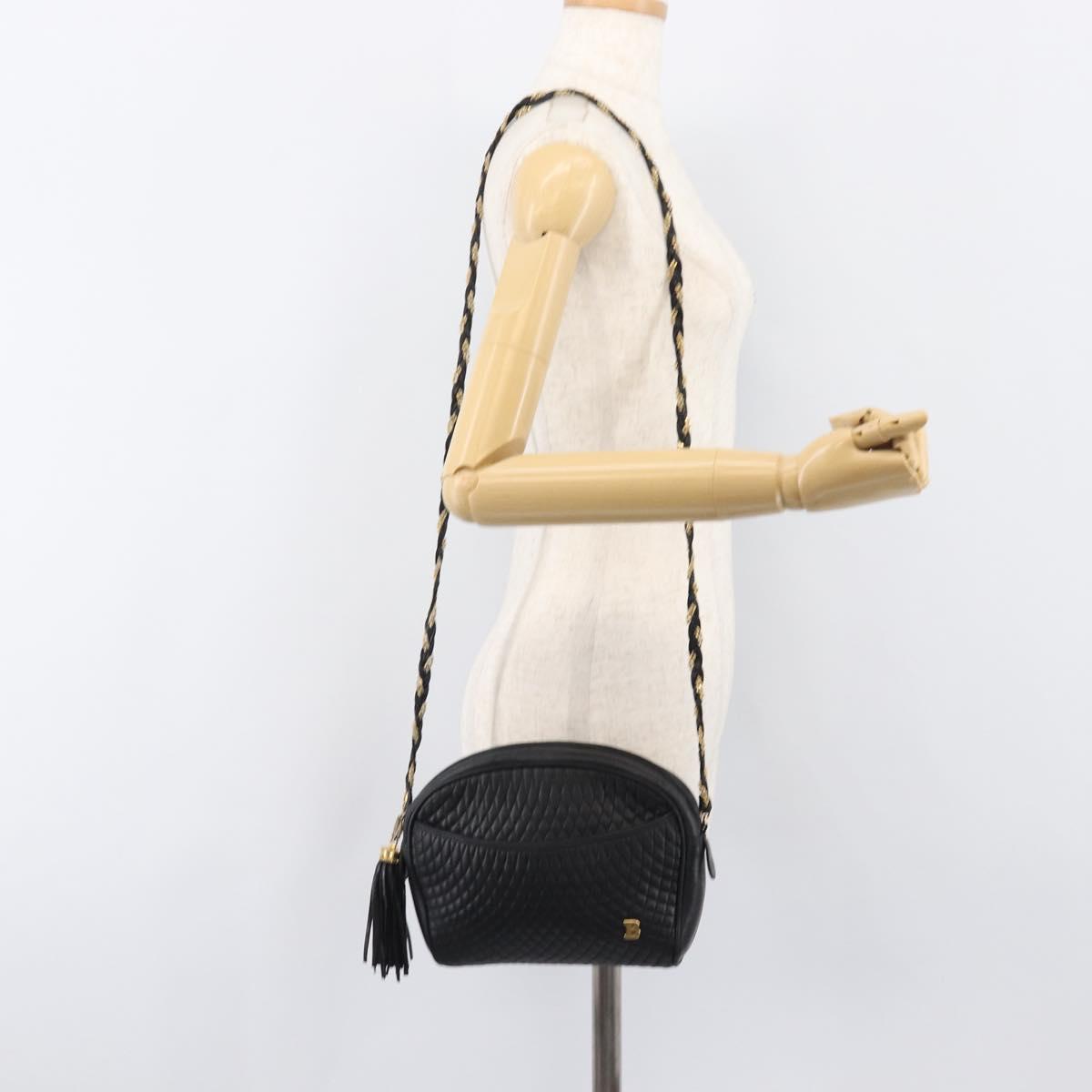 BALLY Chain Shoulder Bag Leather Black Gold Auth BA15717