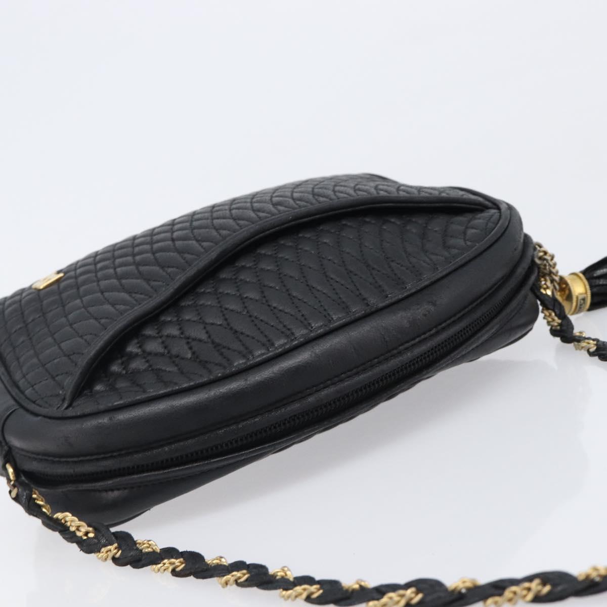 BALLY Chain Shoulder Bag Leather Black Gold Auth BA15717