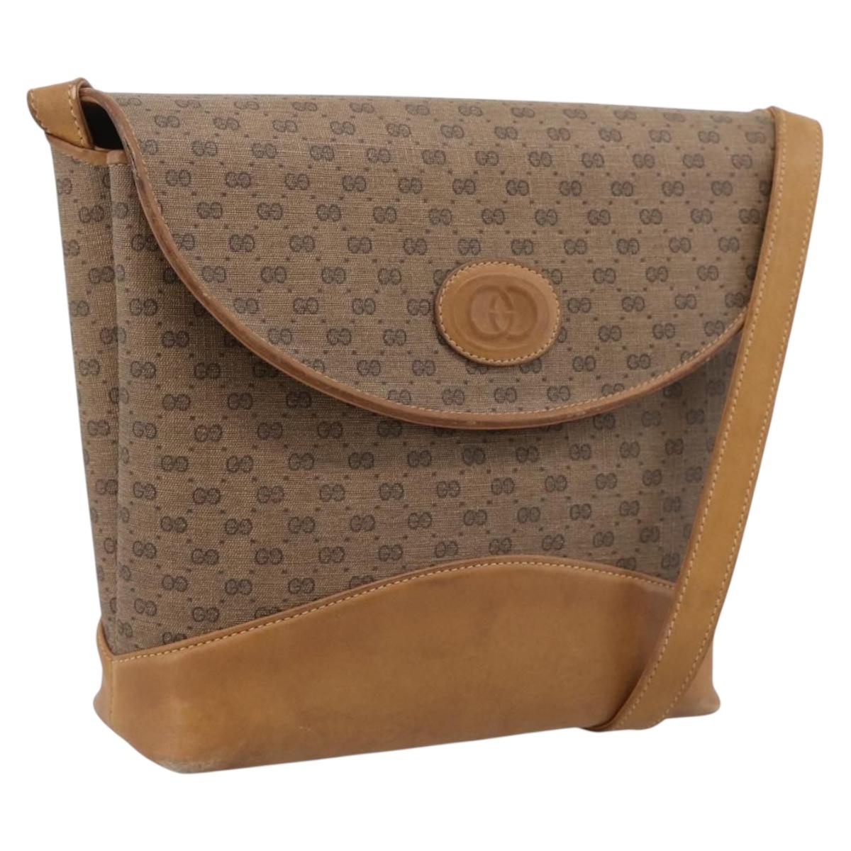 GUCCI Micro GG Supreme Shoulder Bag PVC Beige Gold Auth BA15719